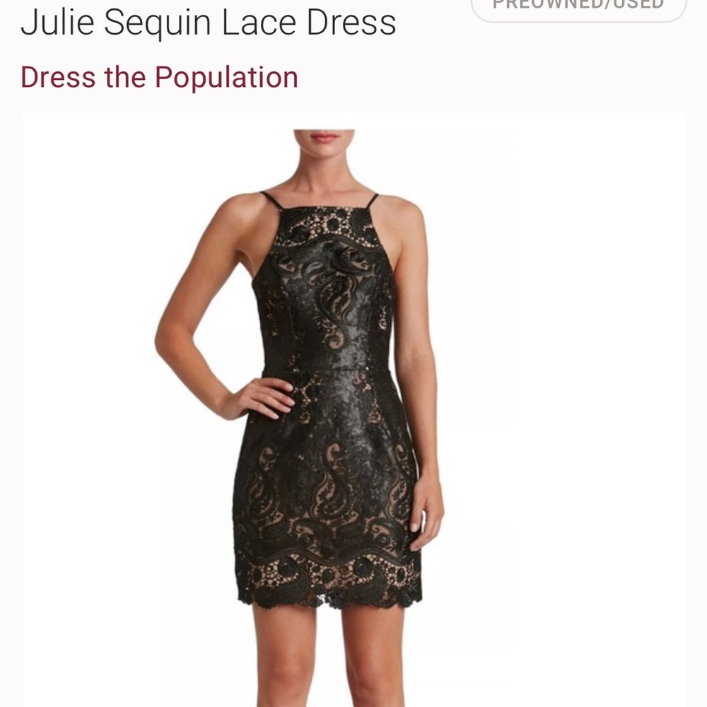 Dress the Population Black Lace Sequin Julie Halter Dress